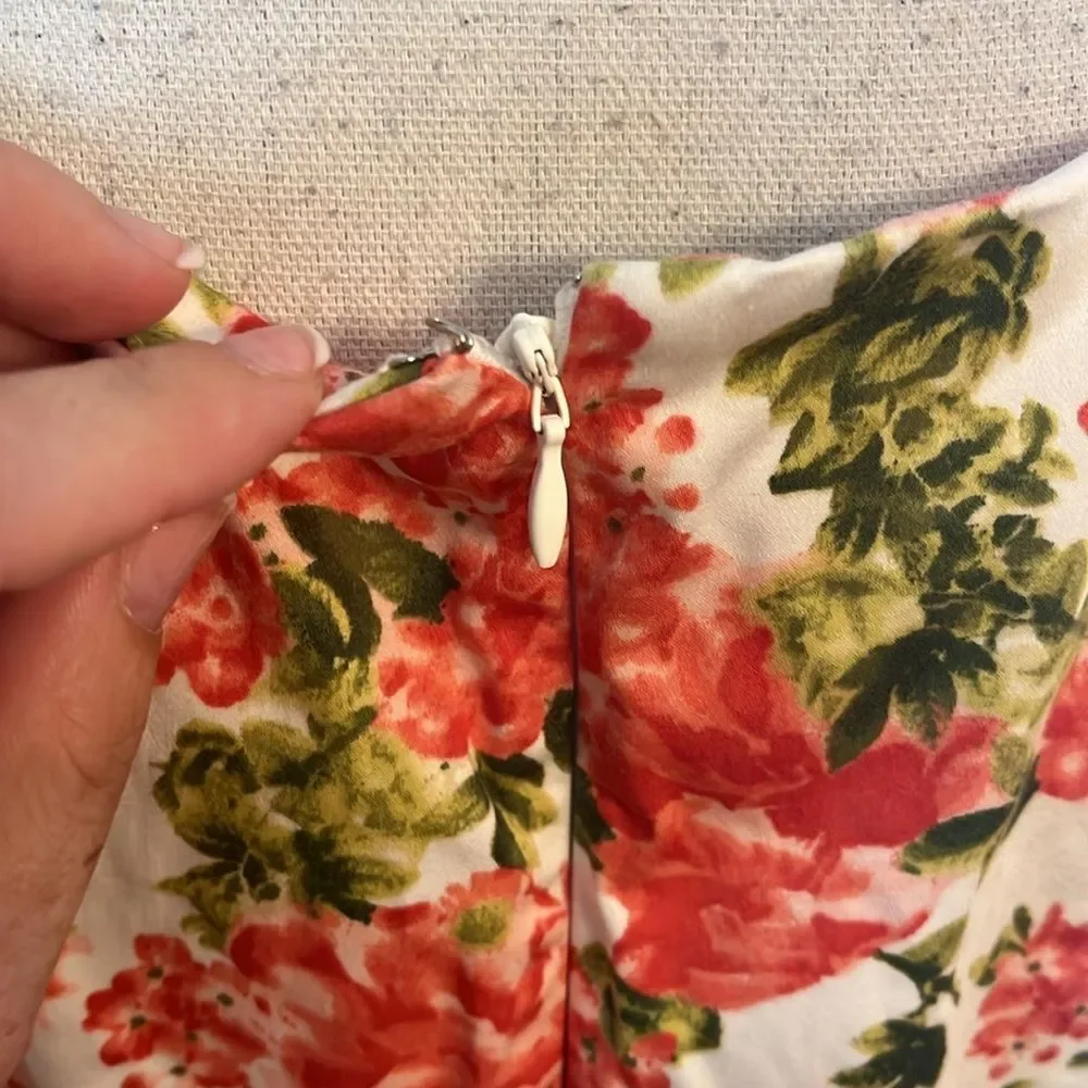 Talbots White and Coral Floral Sleeveless Midi Dress